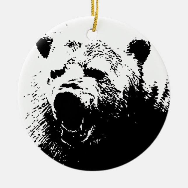 Black & White Pop Art Bear Ceramic Ornament (Front)