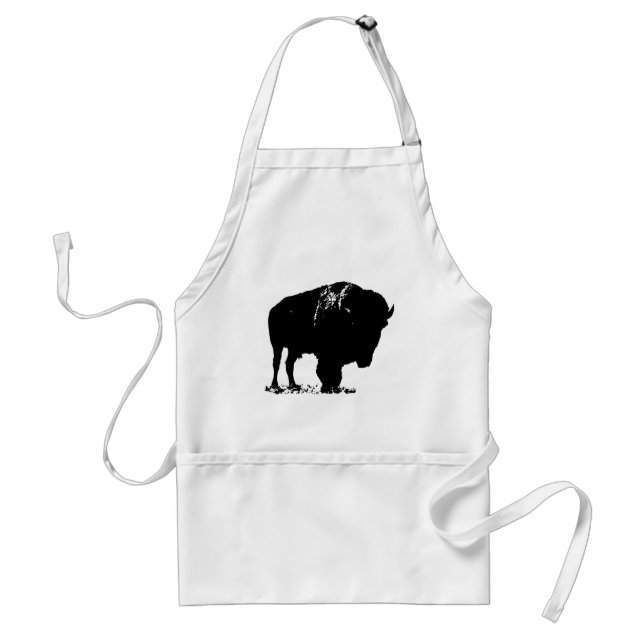 Black & White Pop Art Bison Buffalo Adult Apron (Front)