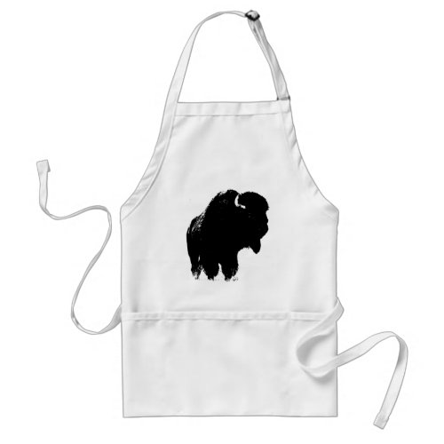 Black  White Pop Art Bison Buffalo Adult Apron