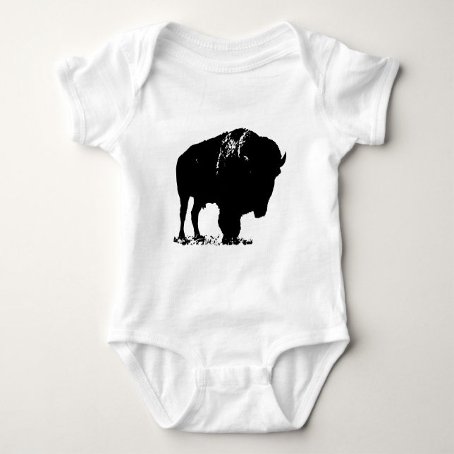 Black & White Pop Art Bison Buffalo Baby Bodysuit (Front)