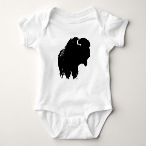 Black  White Pop Art Bison Buffalo Baby Bodysuit