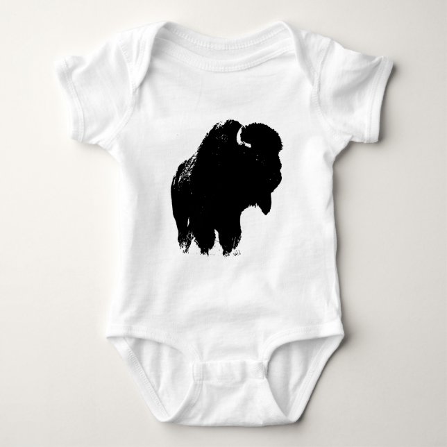 Black & White Pop Art Bison Buffalo Baby Bodysuit (Front)