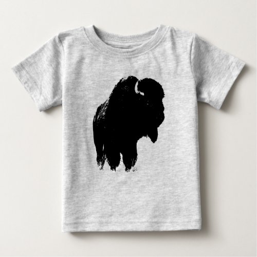 Black  White Pop Art Bison Buffalo Baby T_Shirt