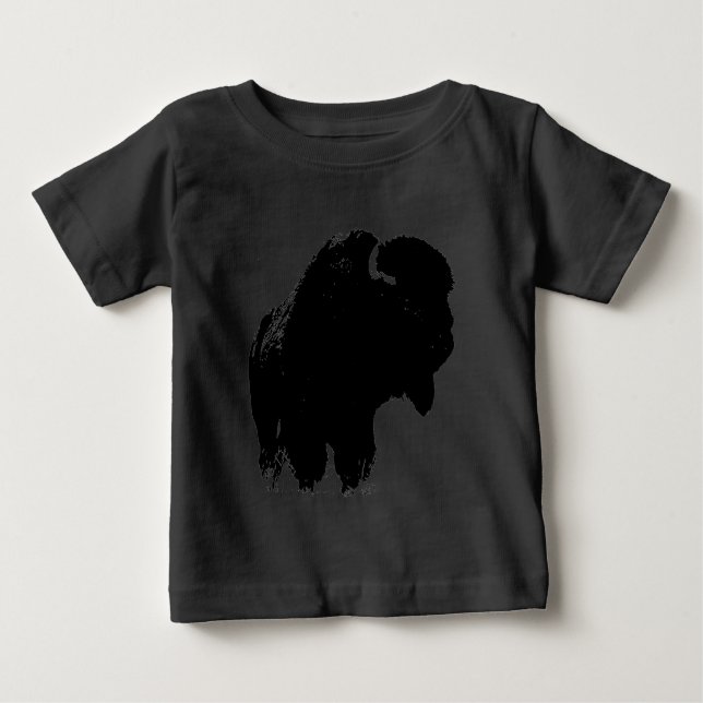 Black & White Pop Art Bison Buffalo Baby T-Shirt (Front)