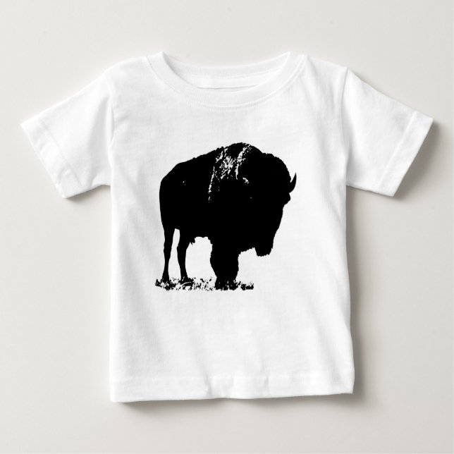 Black & White Pop Art Bison Buffalo Baby T-Shirt (Front)