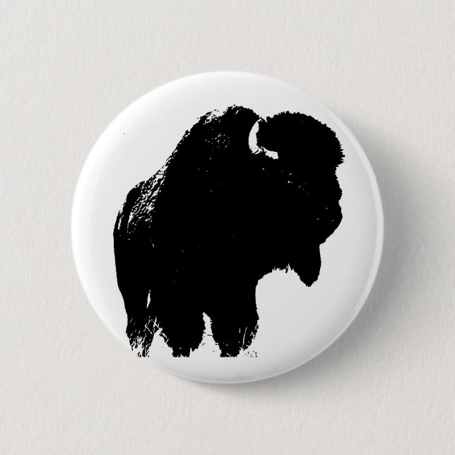Black & White Pop Art Bison Buffalo Button (Front)