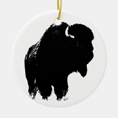 Black  White Pop Art Bison Buffalo Ceramic Ornament