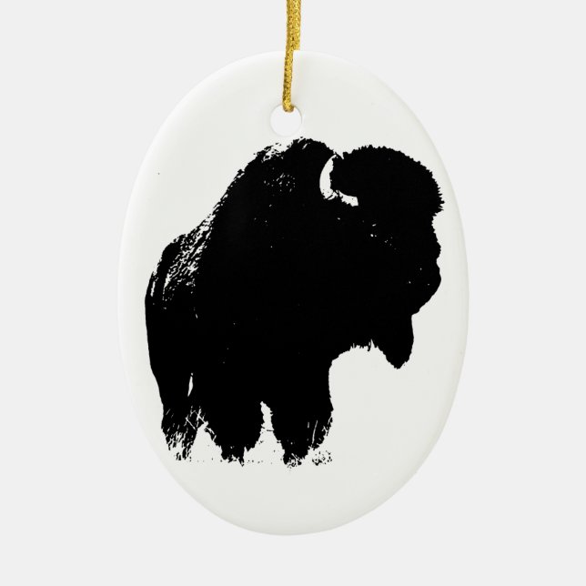 Black & White Pop Art Bison Buffalo Ceramic Ornament (Front)