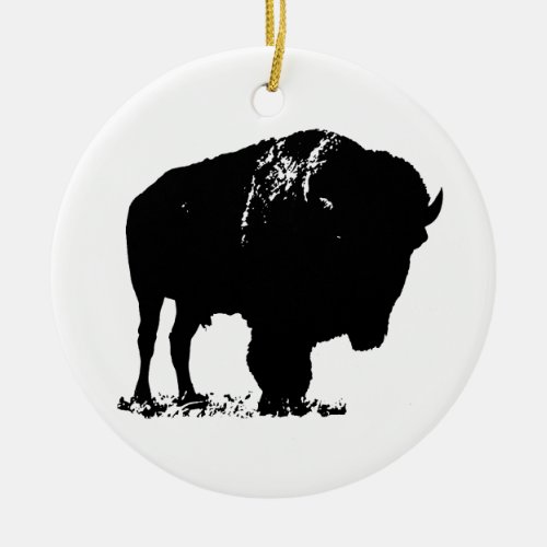 Black  White Pop Art Bison Buffalo Ceramic Ornament