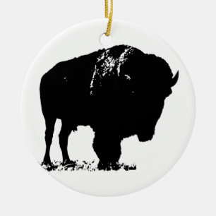 Black & White Pop Art Bison Buffalo Ceramic Ornament