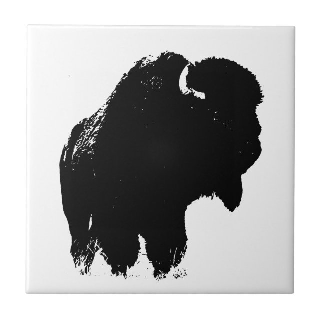 Black & White Pop Art Bison Buffalo Ceramic Tile (Front)