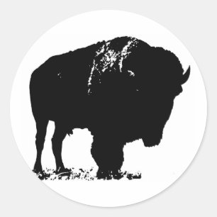 Black & White Pop Art Bison Buffalo Classic Round Sticker