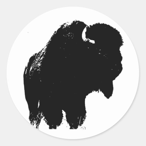 Black  White Pop Art Bison Buffalo Classic Round Sticker