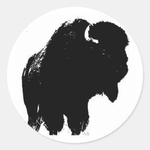 Black & White Pop Art Bison Buffalo Classic Round Sticker