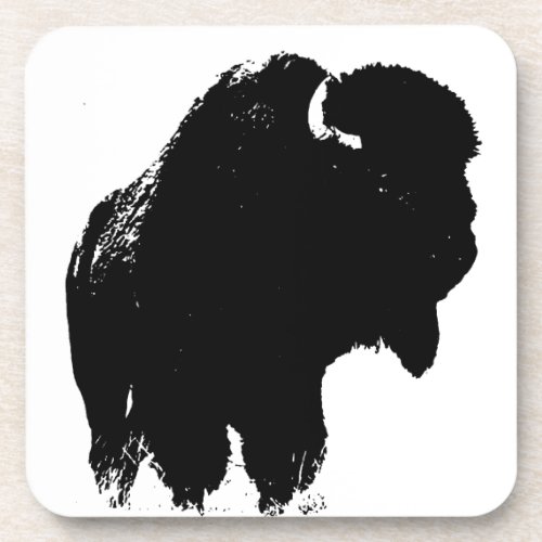 Black  White Pop Art Bison Buffalo Coaster