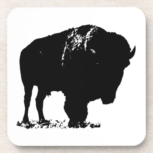 Black  White Pop Art Bison Buffalo Coaster
