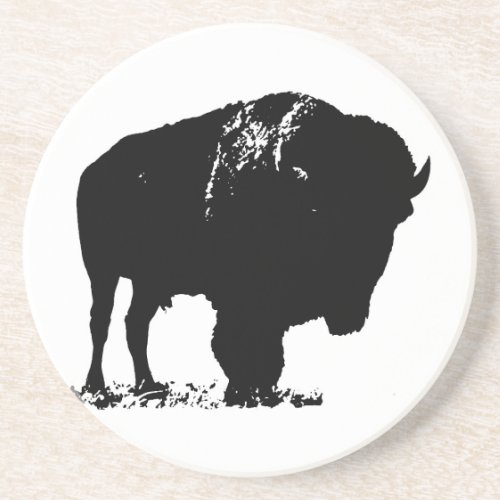 Black  White Pop Art Bison Buffalo Coaster