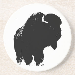 Black & White Pop Art Bison Buffalo Drink Coaster