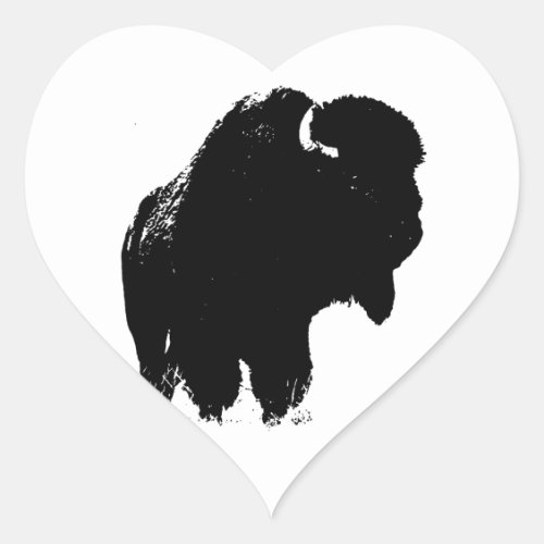 Black  White Pop Art Bison Buffalo Heart Sticker