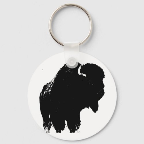 Black  White Pop Art Bison Buffalo Keychain