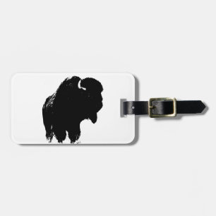 Black & White Pop Art Bison Buffalo Luggage Tag
