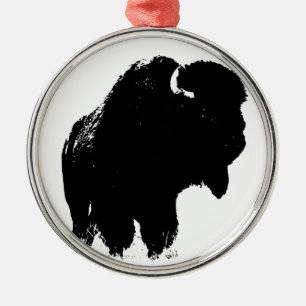 Black & White Pop Art Bison Buffalo Metal Ornament