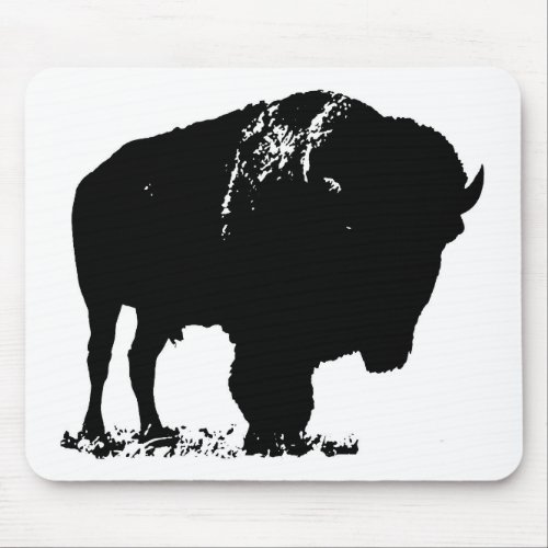 Black  White Pop Art Bison Buffalo Mouse Pad