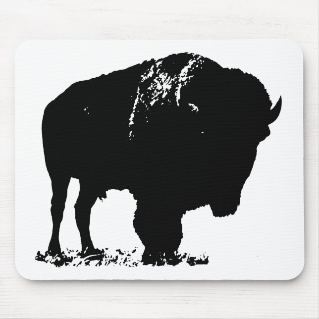 Black & White Pop Art Bison Buffalo Mouse Pad (Front)