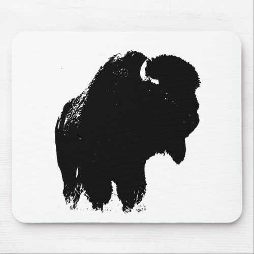 Black  White Pop Art Bison Buffalo Mouse Pad