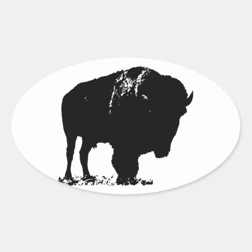 Black  White Pop Art Bison Buffalo Oval Sticker