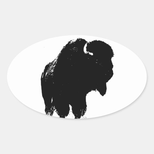 Black  White Pop Art Bison Buffalo Oval Sticker