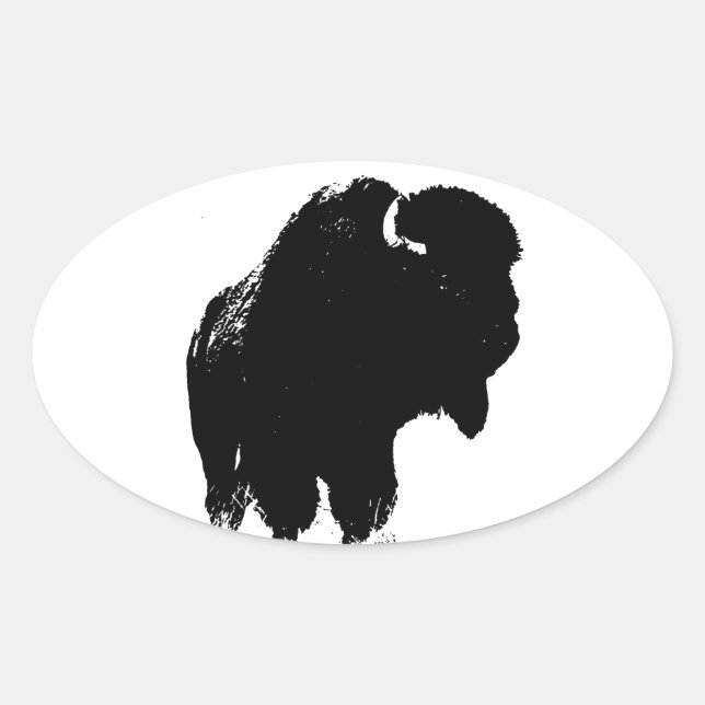 Black & White Pop Art Bison Buffalo Oval Sticker (Front)