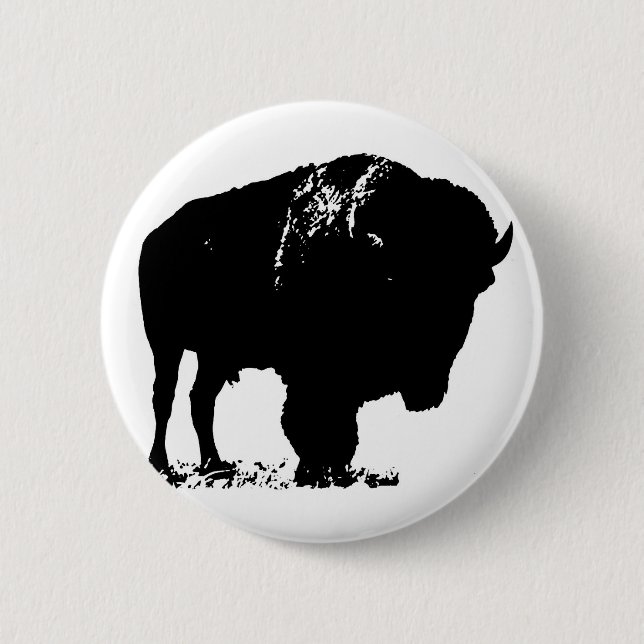 Black & White Pop Art Bison Buffalo Pinback Button (Front)