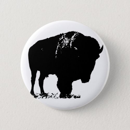 Black  White Pop Art Bison Buffalo Pinback Button