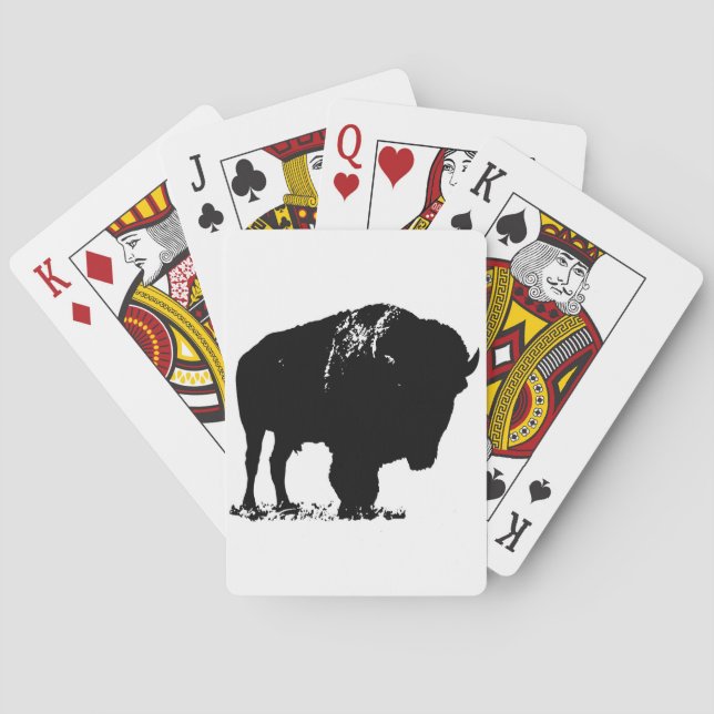 Black & White Pop Art Bison Buffalo Poker Cards (Back)
