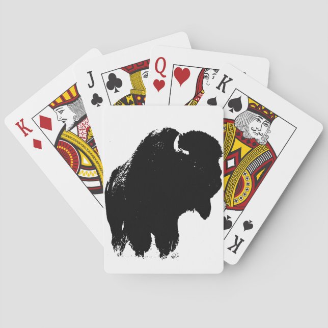 Black & White Pop Art Bison Buffalo Poker Cards (Back)