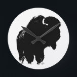 Black & White Pop Art Bison Buffalo Round Clock<br><div class="desc">Old Historical American National Symbols -Native American Historical Indian Art - Western Native Old West Image - Buffalo / Bison Digital Artwork</div>
