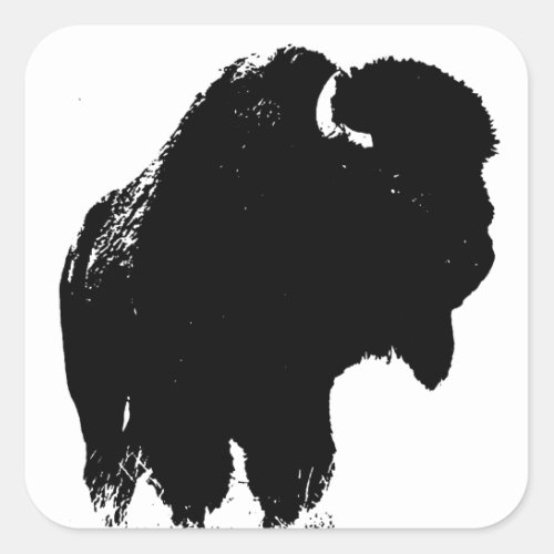 Black  White Pop Art Bison Buffalo Square Sticker
