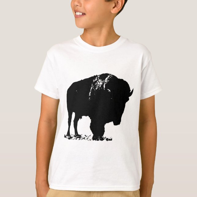 Black & White Pop Art Bison Buffalo T-Shirt (Front)
