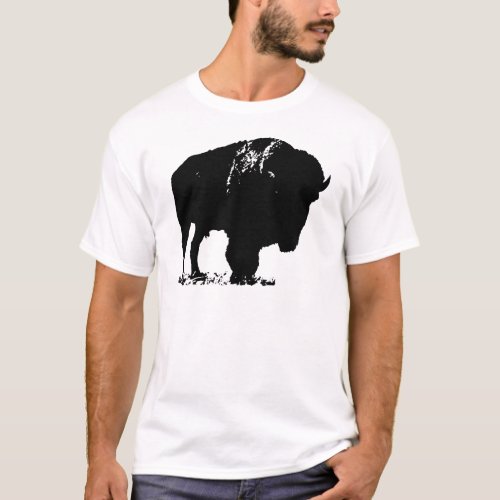 Black  White Pop Art Bison Buffalo T_Shirt
