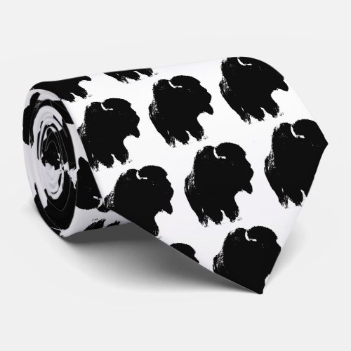 Black  White Pop Art Bison  Buffalo Tie