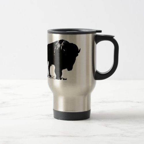 Black  White Pop Art Bison Buffalo Travel Mug