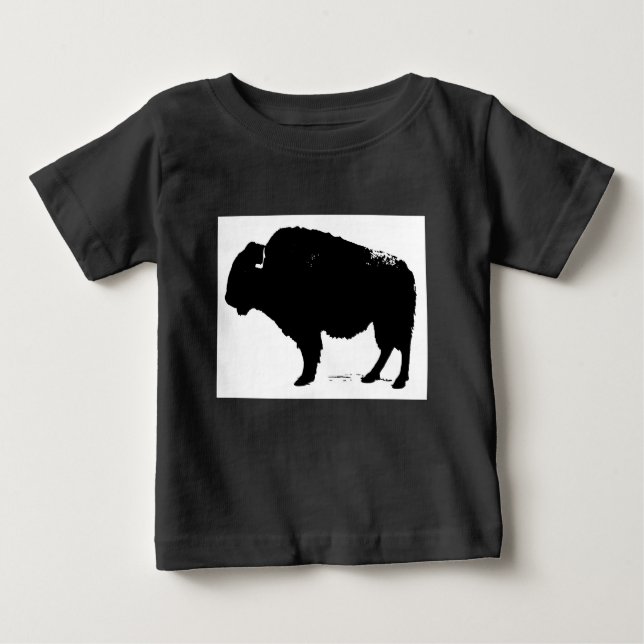 Black & White Pop Art Buffalo Bison Baby T-Shirt (Front)