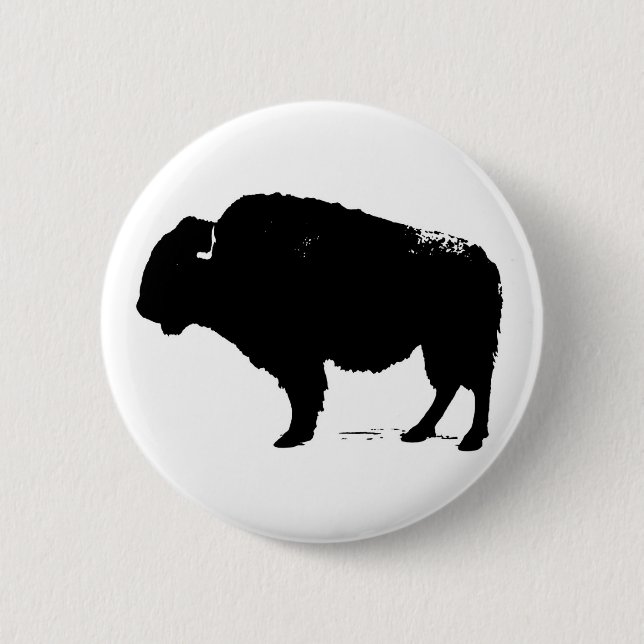 Black & White Pop Art Buffalo Bison Button (Front)