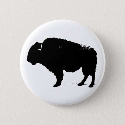 Black  White Pop Art Buffalo Bison Button