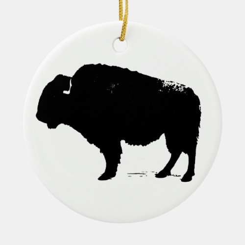 Black  White Pop Art Buffalo Bison Ceramic Ornament