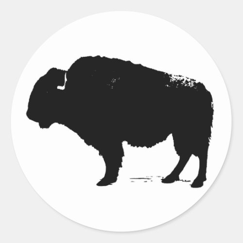 Black  White Pop Art Buffalo Bison Classic Round Sticker