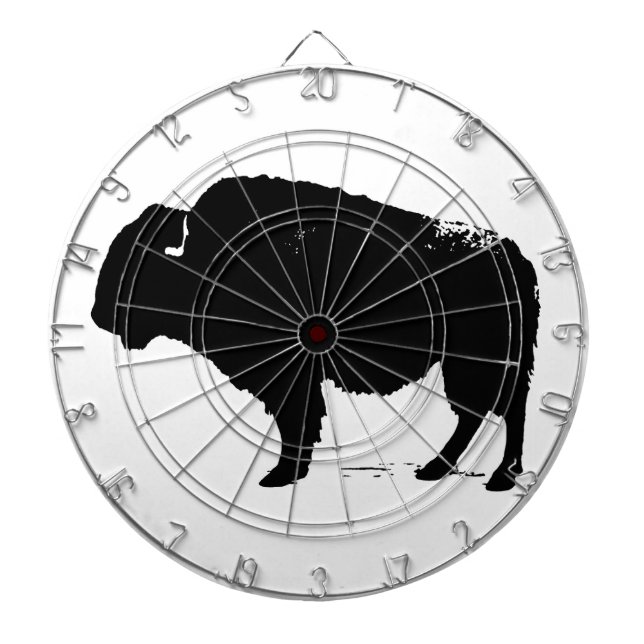 Black & White Pop Art Buffalo Bison Dartboard With Darts (Front)