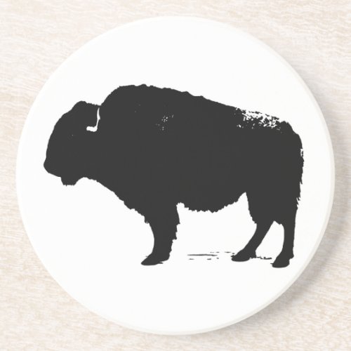Black  White Pop Art Buffalo Bison Drink Coaster