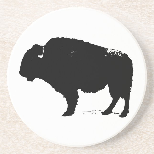 Black & White Pop Art Buffalo Bison Drink Coaster (Front)